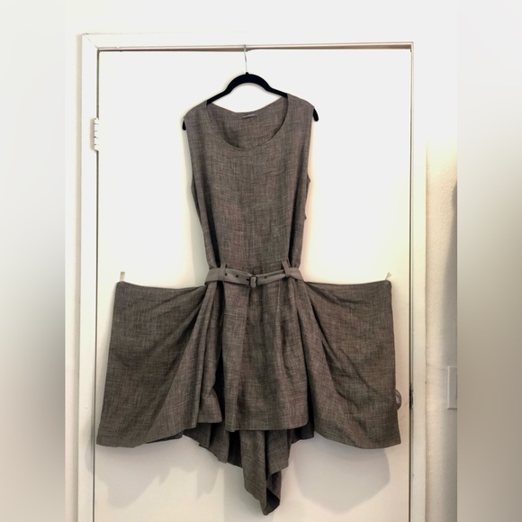 Vintage Issey Miyake Dress Pleated Avant Garde Backless Gray Cotton Hemp M - Picture 8 of 11